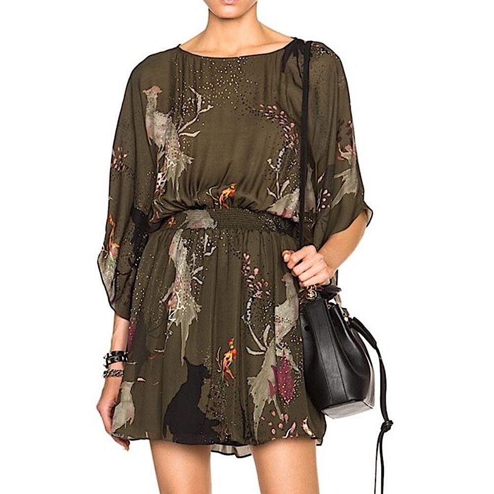 Haute Hippie Silk Print Dress with Smocked Waist